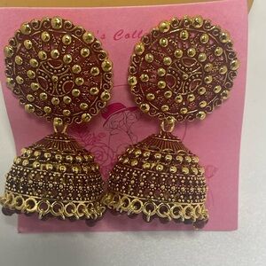 Gold and Brown Ornate Earrings with Beaded Design